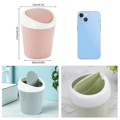 SITAKE 2 Pcs Plastic Mini Wastebasket Trash Can with 120 Trash Bags, Tiny Desktop Waste Garbage Bin with Swing Lid for Home, Office, Kitchen, Vanity Tabletop, Bedroom, Bathroom (Green + Pink)