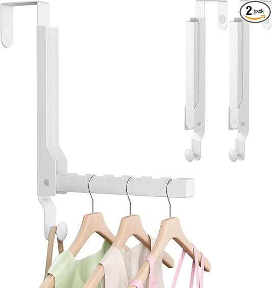 2 Pack Over The Door Drying Rack for Laundry, Over The Door Hanger Foldable, Heavy Duty Over The Door Hooks Hanger,Over Door Hook for Hanging Clothes,Rust-Resistant Over The Door Clothes Hanger,White