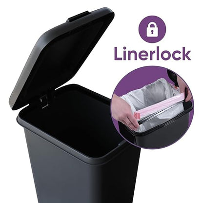 Superio 6.5L Slim Step & Push Trash Can - Dual Opening, Smooth Matte Finish, Durable Plastic (9.5"x7"x11.5") - Black
