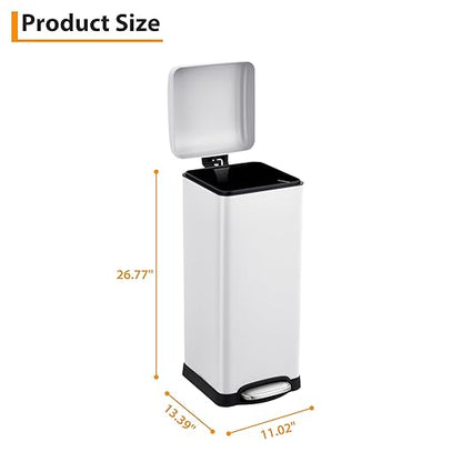 Garvee 8 gal/30 L Kitchen Trash Can, Fingerprint-Proof Stainless Steel Garbage Can with Soft-Close Lid, Recycle Bin with Removable Inner Buckets and Foot Pedal for Office Bedroom Bathroom, White