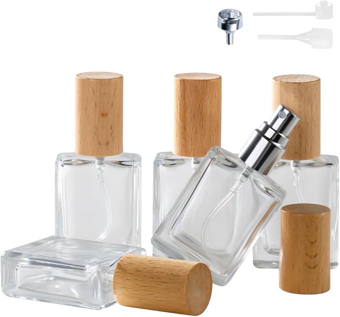 Perfume Atomizer, Glass Perfume Container,Travel Bottle Refillable, Empty Portable Leakproof Frangrance Spray Bottle (Beech 5pcs 15ml/0.5oz)