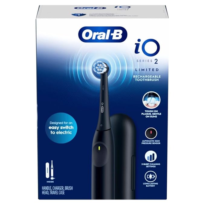 Oral-B Rechargeable Electric Toothbrush, iO Limited Simple Clean, 3 Cleaning Modes, Automatic Pressure Sensor to Protect Gums, Travel Case, Night Black (Pack of 3)