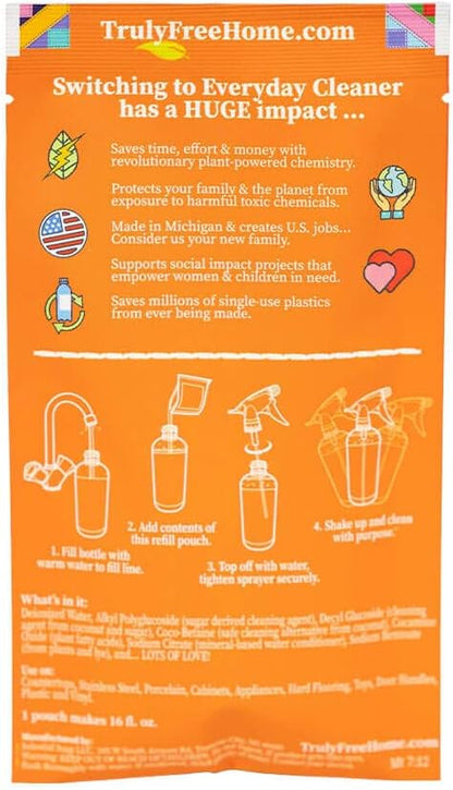 Truly Free Everyday Cleaner Kit - Multipurpose Cleaner Spray, Kitchen Counter Cleaner, Natural Cleaning Products, Multi-Surface Household Solution, 16 oz Reusable Empty Bottle + Two Fills, 3 oz ea.