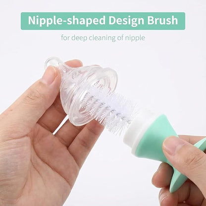 Ariseno 5-in-1 Baby Bottle Brush Set, Bottle Brush for Baby, Bottle Cleaner Brush Set, Including Nylon and Silicone Bottle Brush, Bottle Cap Brush, Straw Brush, Nipple Brush, BPA-Free (Green)