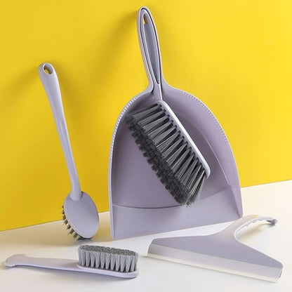 PEKJI Mini Broom and Dustpan Set Plastic Portable Cleaning Supplies Purple Cleaning Brush Set of 5