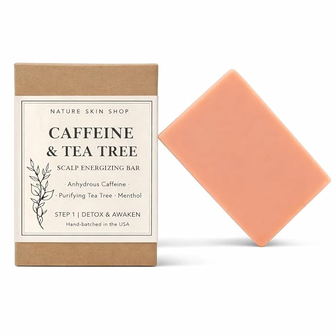 Nature Skin Shop Caffeine Shampoo Bar for Hair Growth and Thinning, with Tea Tree Oil for Oily, Itchy & Dandruff Prone Scalp, Sulfate-Free, Energizing Scalp Detox