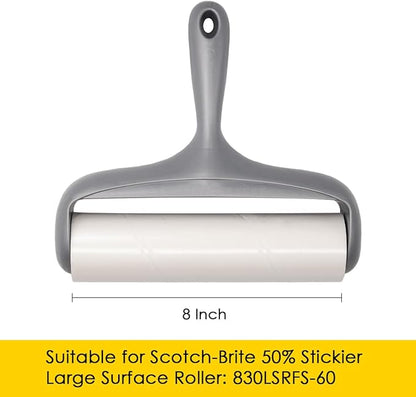 8 inch Large Surface Roller Refill for Scotch-Brite 50% Stickier Lint Roller, Works Great On Pet Hair (60 Sheets per Roll, 3 Pack Refills)