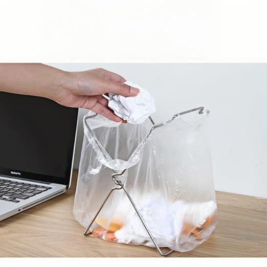 Tabletop Trash Bag Holder-Folding Stainless Steel Trash Bag Holder 11" Garbage Storage Metal Bracket for Countertop,Kitchen,Waste,Living Room,Dining Room,Bar Counter,Indoor Outdoor (Sliver)