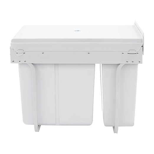 Pullout Trash Can, 10L + 20L Pull Out Under Cabinet Trash Can with Lid, Kitchen Cabinet Garbage Can Sliding Out Under Counter Waste Bin (White)
