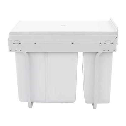 Pullout Trash Can, 10L + 20L Pull Out Under Cabinet Trash Can with Lid, Kitchen Cabinet Garbage Can Sliding Out Under Counter Waste Bin (White)