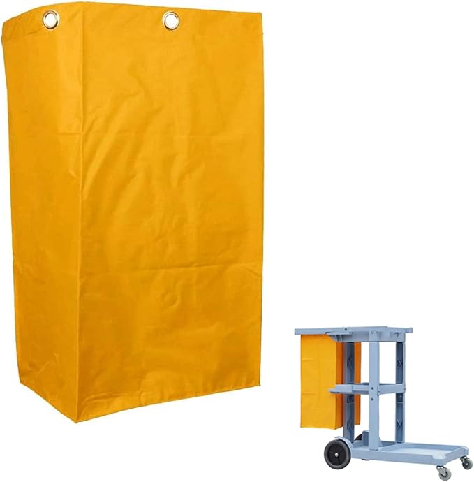 Replacement Janitorial Cart Bag, High Capacity Waterproof Thickened Housekeeping Commercial Janitorial Cleaning Cart Bag with 6 Brass Grommets - 25 Gallon (Yellow)