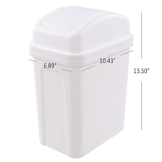 2 Gallon Small Waste Basket with Swing-Lid, Plastic Swing-Top Trash Can, White
