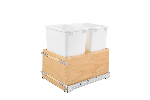 Rev-A-Shelf Double White 35 Qt. Maple Value Line Pullout Waste Container w/Soft-Close for 18" Base Cabinets