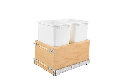Rev-A-Shelf Double White 35 Qt. Maple Value Line Pullout Waste Container w/Soft-Close for 18" Base Cabinets