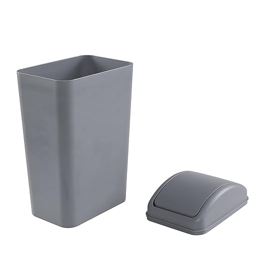 Plastic Waste Bin with Swing Lid, 14 Liter Garbage Can, 1 Pack (Grey)