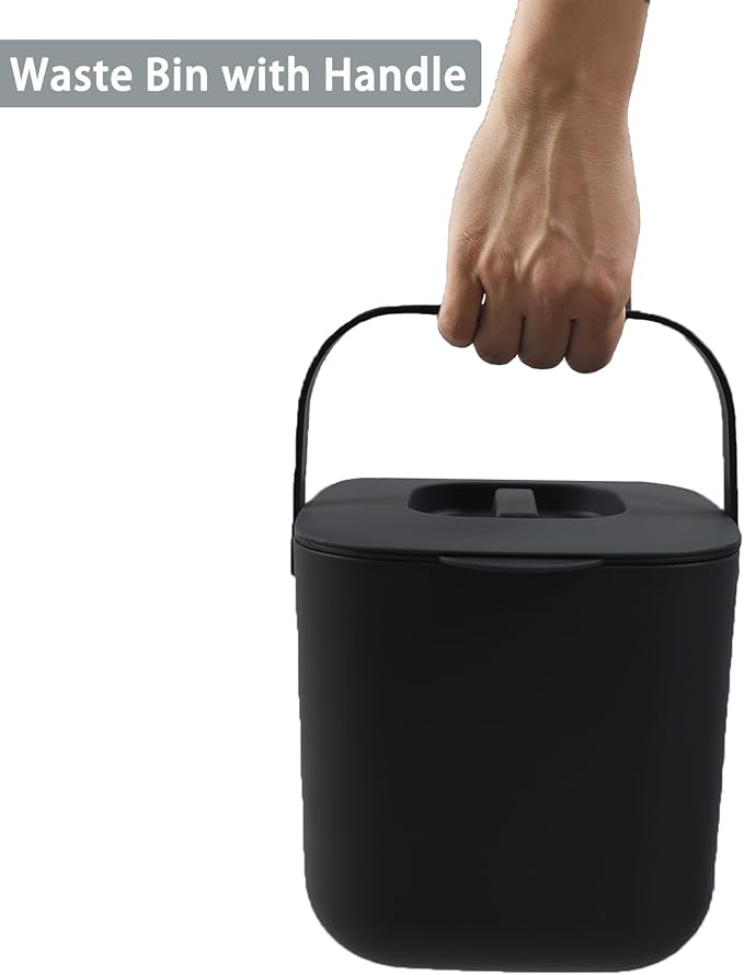 4-Liter Kitchen Compost Bin with Handles for Countertop Food Scrap Collection.Black-4L-US