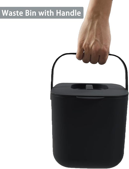 4-Liter Kitchen Compost Bin with Handles for Countertop Food Scrap Collection.Black-4L-US