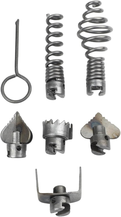 7-Piece Drain Cleaner Set With Rust-Resistant Cutter Heads Designed For Handling Various Clog Types In Residential And Commercial Drainage Systems(A)