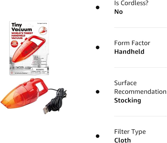 World's Tiniest Vacuum, USB Powered, Strong Suction, Brush Attachment, 3.7V, for Home and Office