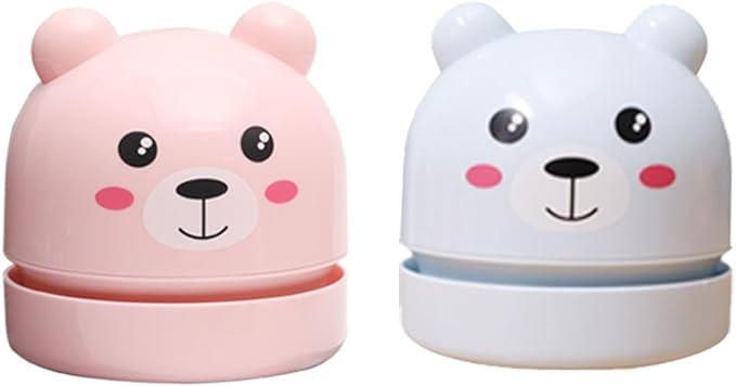 1pc - Automatic Desktop Cleaner Cartoon Teddy Bear Charging Mini Vacuum Cleaner-Pink