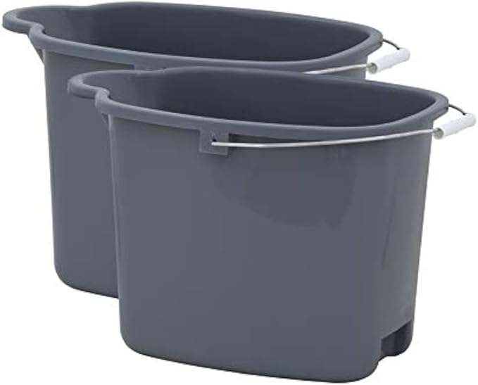 Superio Plastic Bucket with Grip Handle, 16 Liter Large Spout Cleaning Pail Grey, Heavy Duty Bucket Home Floor Mopping, Bath, Car Wash, Bowls for Camping, Fishing, 2 Pack
