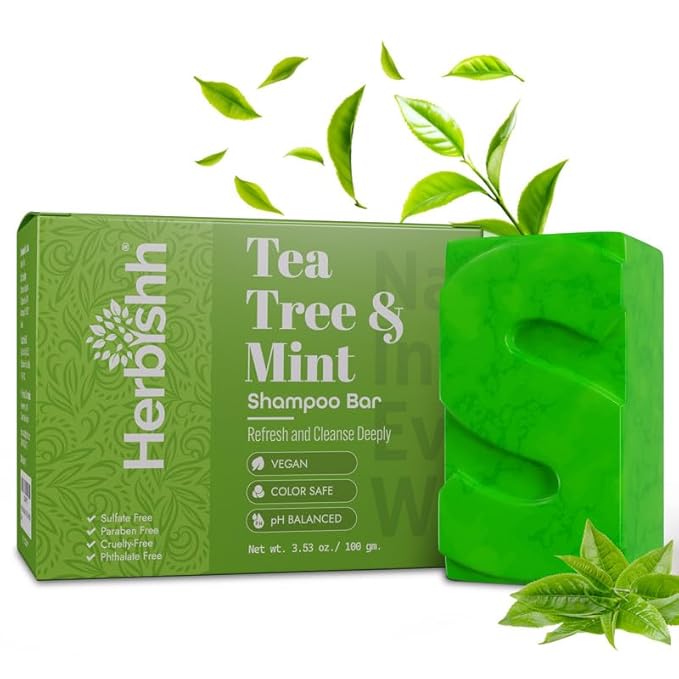 Herbishh Shampoo Bar for Hair Growth – Strengthening & Nourishing, Solid Soap for Thinning Hair, Paraben-Free & Sulfate-Free, 3.53 oz (Tea Tree & Mint Shampoo, Pack of 1)
