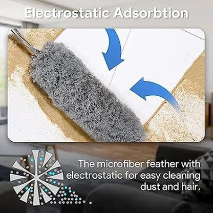 5PCS Retractable Washable Curved Microfiber Duster, with Extension Pole Feather Duster, Reusable Bendable Washable Dusters Set, for Cleaning Ceiling Fan, High Ceiling