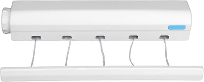 OUKENS Retractable Clothesline, Automatic 5 Ropes Telescopic Indoor Outdoor Wall Mounted Drying Rack with Hook, Expandable up to 12.3 ft, Punch Installation