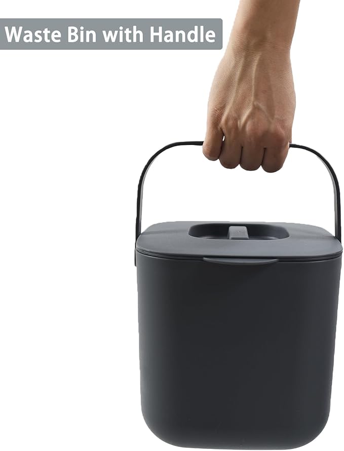 4-Liter Kitchen Compost Bin with Handles for Countertop Food Scrap Collection.Dary Gray-4L-US
