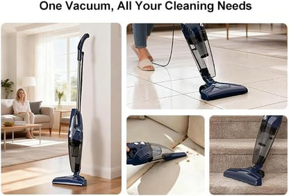 Corded Stick Vacuum Cleaners for Home,14KPa Powerful Suction with 600W Motor, Lightweight Vacuum Cleaner with 16.4Ft Cord, 0.7 Liters Capacity, 3-in-1 Handheld for Hardwood Floor Pet Hair