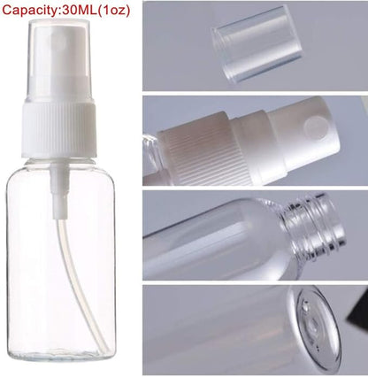 SINIDE Spray Bottles 30ml/1oz, 12 Pack Clear Empty Fine Mist Plastic Mini Travel Bottle Set, Portable Refillable Makeup Sprayer Containers for Perfume, Liquids, Aromatherapy, Small Size