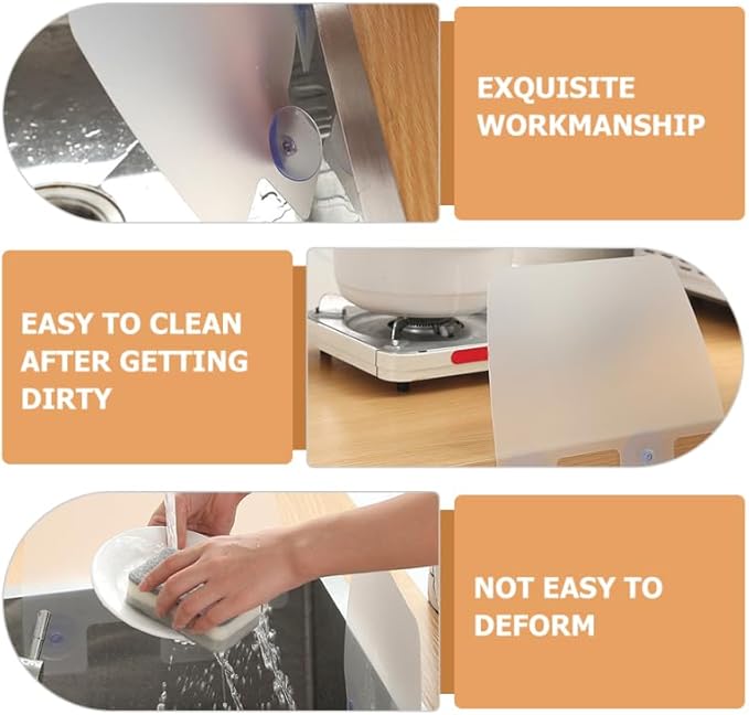 Angoily Kitchen Sink Splash Guards 4-Pack Water Barrier Baffle Boards with Suction Cups Oil Resistant Sink Water Shield Accessories 11.22X9.84In for Splash Prevention and Easy Cleaning