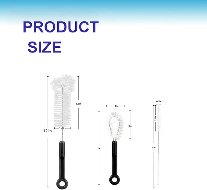 3 Pack Bottle Cleaning Brush Set with Detachable Keychain Ring, Narrow Neck & Straw Cleaner, Portable for College Dorm & Travel