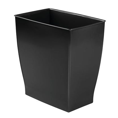 iDesign Small Plastic Bathroom Trash Can, Slim Rectangle Garbage Bin for Bedroom, Office, Dorm, 2-Pack, Black