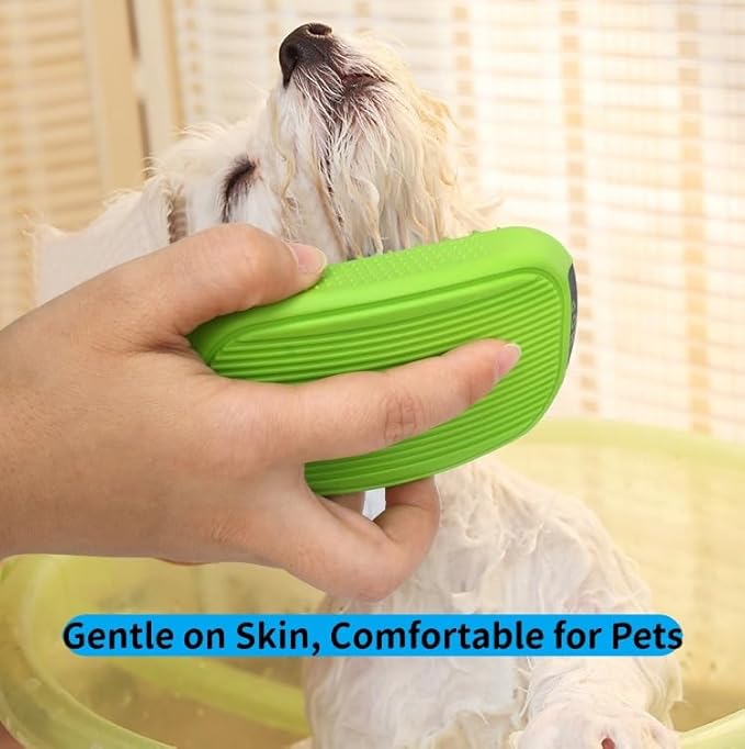 3-Piece Pet Grooming Set: Soft Silicone Shower Wash Curry Bath Brush *1 & Stainless Steel Comb *1 for Dogs/Cats with Short/Long Matted Hair,Deshedding & Knot Removal,Dry & Wet Use Massage Glove*1
