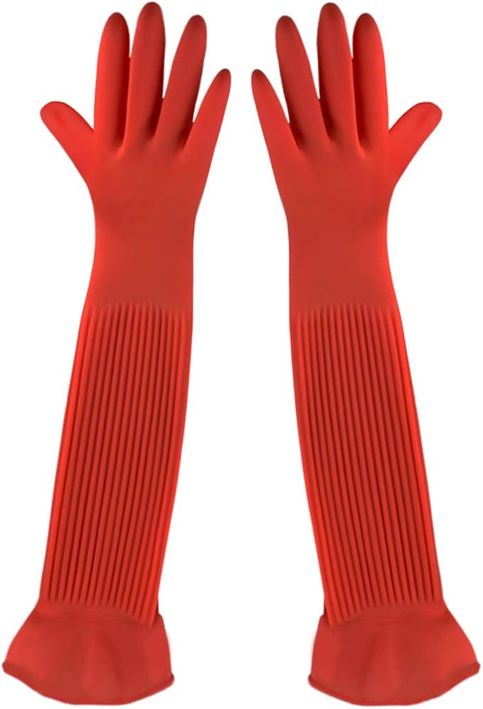 SunGrow 22" Long Rubber Gloves for Dog and Cat Bath, Grooming, Aquarium Water Changes - Keep Hands and Arms Dry with Comfortable, Waterproof, Non-Slip Household Gloves