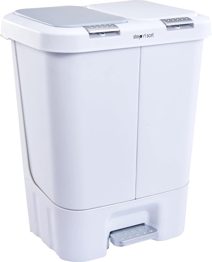 Step N' Sort 2 x 5.5 Gallon, Dual Trash and Recycling Bin with Slow Close Lid, White, 40 Liter (SNS402-W)