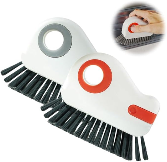 2 in 1 Groove Cleaning Brush, 2025 New Window Track Cleaning Tools, Multifunctional Bristle Crevice Brush with Hidden Scraper for Sliding Door Track Window Seal (Gray+Orange)