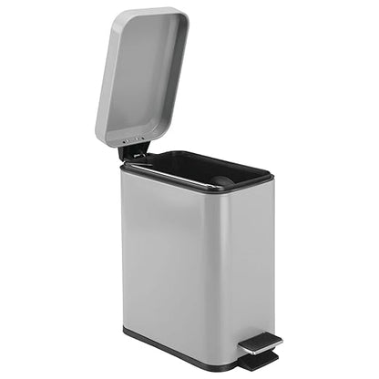mDesign Small Modern 1.3 Gallon Rectangle Metal Lidded Step Trash Can, Compact Garbage Bin with Removable Liner Bucket and Handle for Bathroom, Kitchen, Craft Room, Office, Garage - Gray