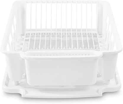 Sterilite Large 2 Piece Sink Set, with Drainboard for Drying, Holds Clean Dishes in the Kitchen such as Plates, Cups, and Silverware, White, 6-Pack