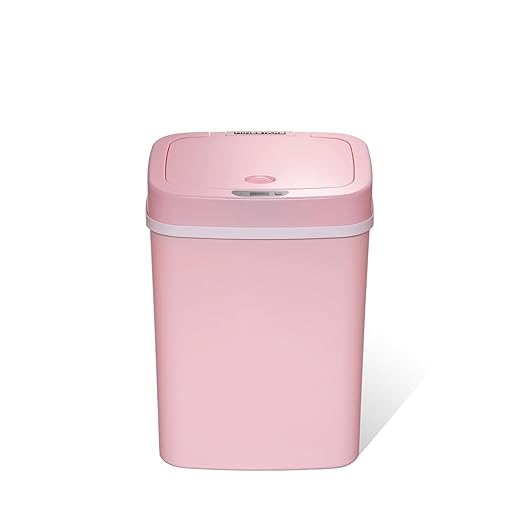 Ninestars 3 Gallon Automatic Trash Can, 12L Touchless Motion Sensor Bathroom or Bedroom Garbage Can with Odor-Sealing Lid, Impact-Resistant ABS Plastic, Pink