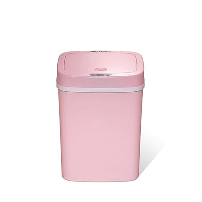 Ninestars 3 Gallon Automatic Trash Can, 12L Touchless Motion Sensor Bathroom or Bedroom Garbage Can with Odor-Sealing Lid, Impact-Resistant ABS Plastic, Pink