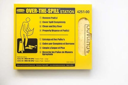 Rubbermaid Commercial Products Over the Spill Pad Station Kit Absorbent Mat Pads Yellow Large Fast at Absorbing Water/Oil/Beverages For Residential/Commercial/Restaurant/Office/Facility Use