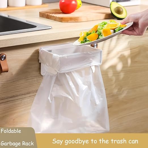 2 PCS Foldable Trash Bag Holder,Garbage Bag Holder,Hanging Waste Garbage Can Rack Magnetic Closure Waste Bag, Space Saving No Drill,for Cabinet Doors, Bathroom, Table Sides
