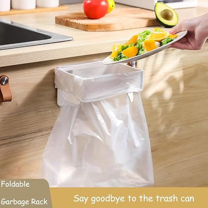 2 PCS Foldable Trash Bag Holder,Garbage Bag Holder,Hanging Waste Garbage Can Rack Magnetic Closure Waste Bag, Space Saving No Drill,for Cabinet Doors, Bathroom, Table Sides