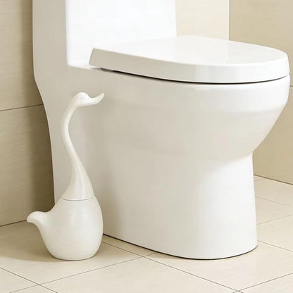 Swan Toilet Brush and Ceramic Holder Set,Cute Bathroom Decor, Non-Scratch Bristles, Space-Saving White Household Cleaning Tool for Bathtub