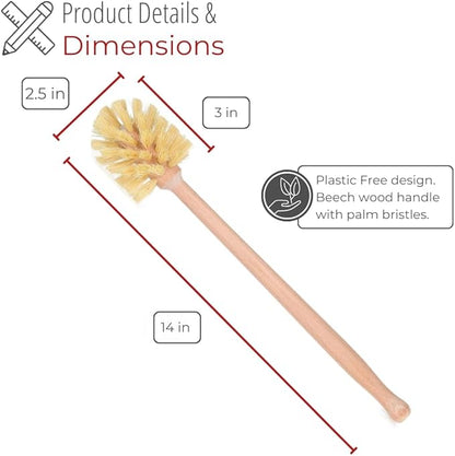 husMait Bottle Brush with Extra Long Wood Handle and Strong Bristles - Cleans and Scrubs Hard to Reach Wide Mouth Jars, Glasses, and Dishes
