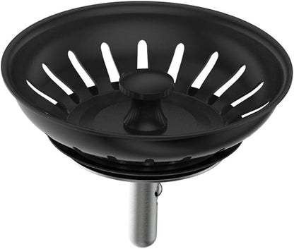 KANARY Kitchen Sink Basket Strainer Replacement for Standard Drains (3-1/2 Inch) Stainless Steel Body with Rubber Stopper (Pack of 2, Matte Black)