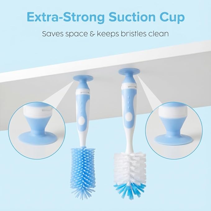 Ariseno 4-in-1 Baby Bottle Brush Set, Bottle Brush for Baby, Bottle Cleaner Brush Set, Including Nylon Bottle Brush, Bottle Cap Brush, Straw Brush, Nipple Brush, BPA-Free (Blue)