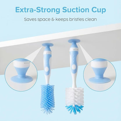 Ariseno 5-in-1 Baby Bottle Brush Set, Including Nylon and Silicone Bottle Brush, Bottle Cap, Straw and Nipple Cleaner, BPA-Free (Blue)